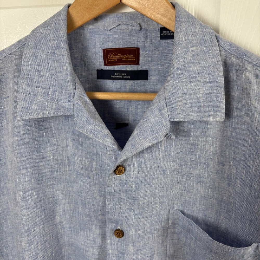 Bullington Linen Shirt Men's L Blue Short-Sleeve Button-Up Coastal Summer Resort - Picture 5 of 8